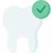 A shiny clean tooth with a check mark on it, denoting teeth whitening